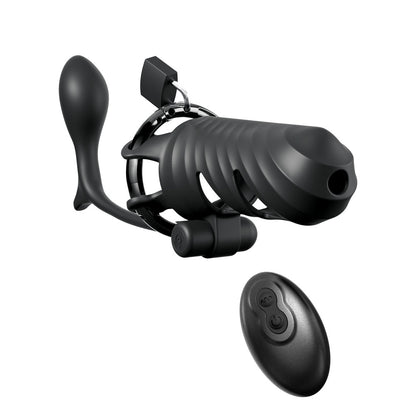 Fantasy C-Ringz Remote-Controlled Vibrating Cock Blocker with Ass-Gasm Plug - Black Vibrating Cock Cage with Anal Plug
