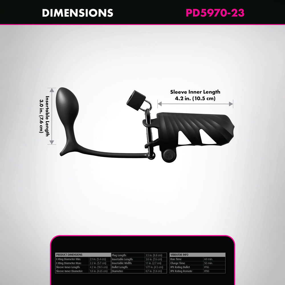 Fantasy C-Ringz Remote-Controlled Vibrating Cock Blocker with Ass-Gasm Plug - Black Vibrating Cock Cage with Anal Plug