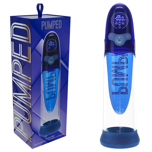 PUMPED Aqua-Pro Auto Pump - Blue - Blue/Clear USB Rechargeable AI-Enabled Submersible Auto Penis Pump Shots Toys