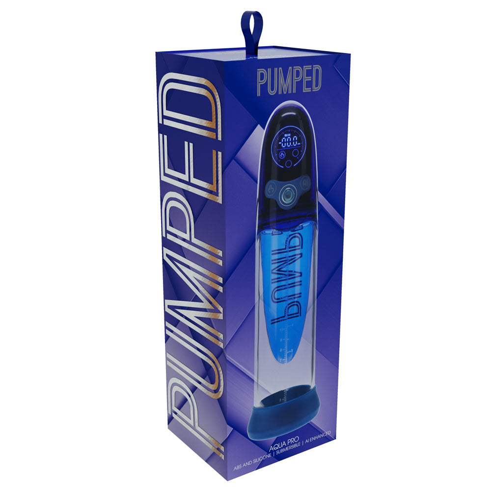 PUMPED Aqua-Pro Auto Pump - Blue - Blue/Clear USB Rechargeable AI-Enabled Submersible Auto Penis Pump Shots Toys
