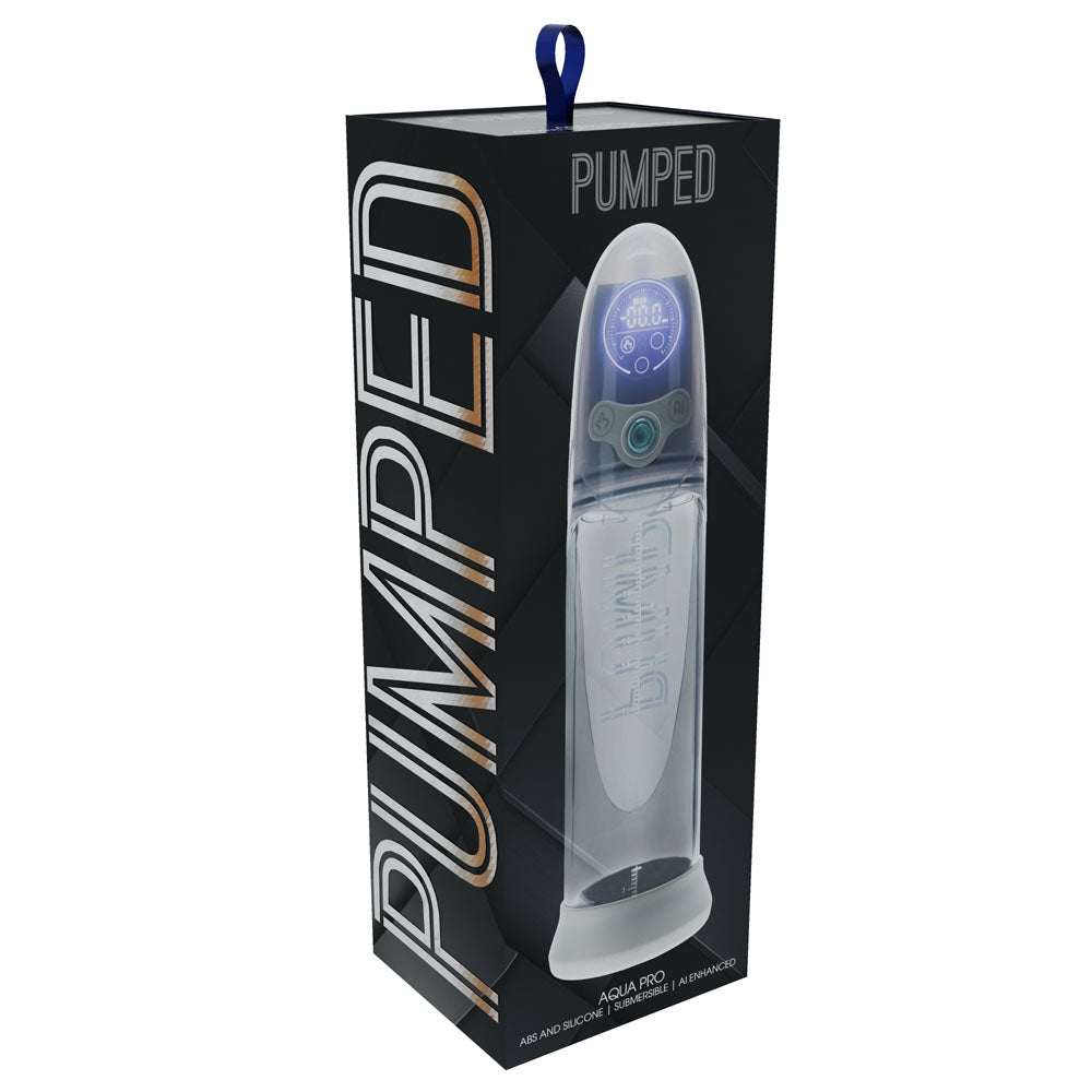 PUMPED Aqua-Pro Auto Pump - Grey - Grey/Clear USB Rechargeable AI-Enabled Submersible Auto Penis Pump Shots Toys