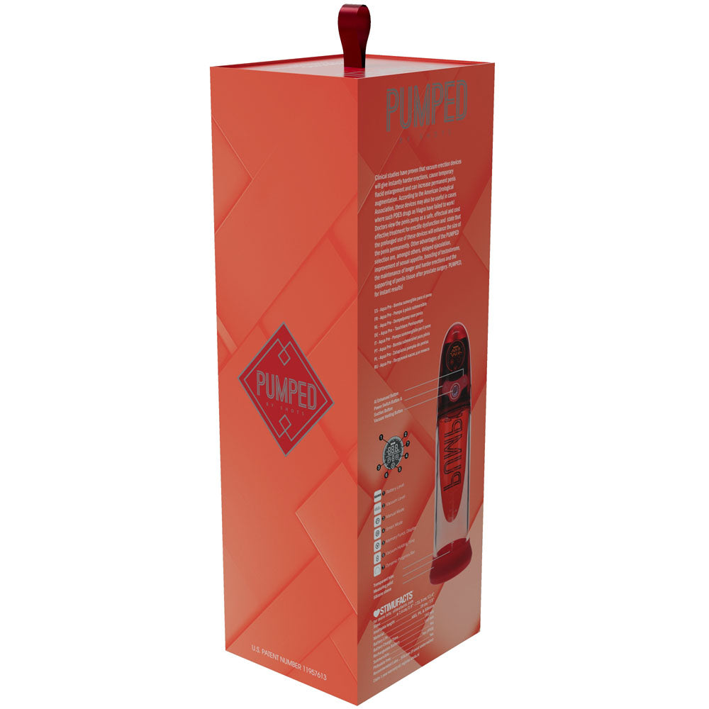 PUMPED Aqua-Pro Auto Pump - Red - Red/Clear USB Rechargeable AI-Enabled Submersible Auto Penis Pump Shots Toys