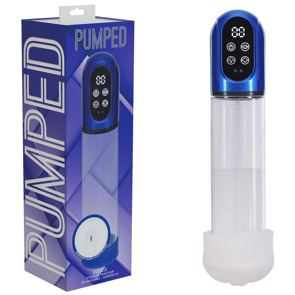 PUMPED Engage Automatic Penis Pump - Blue - Metallic Blue USB Rechargeable Auto Penis Pump Shots Toys