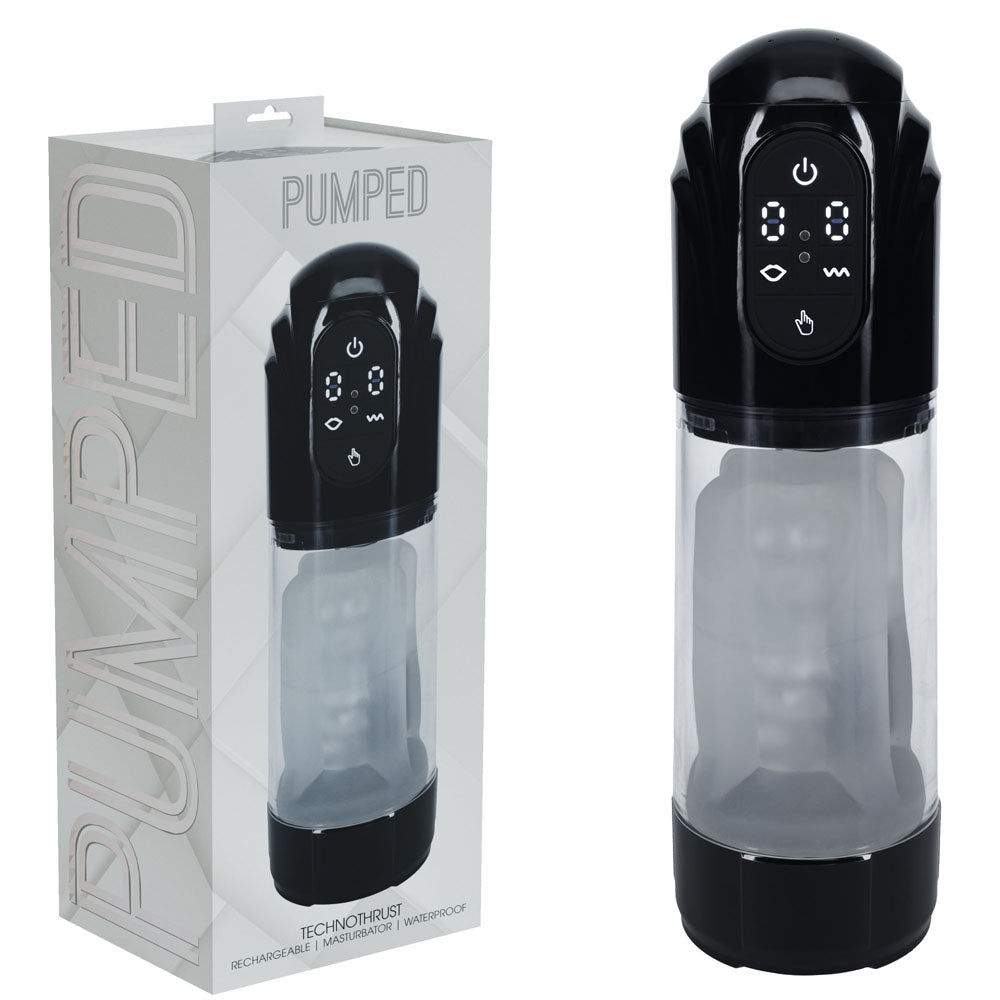 PUMPED TechnoThrust Auto Masturbator - Black/Clear USB Rechargeable Auto Maturbator Shots Toys