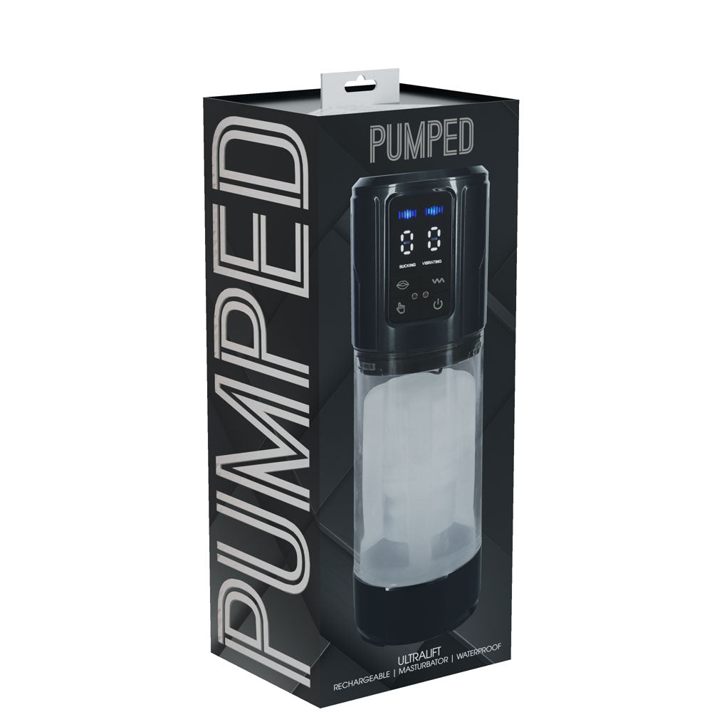 PUMPED UltraLift Automatic Masturbator - Gunmetal Grey/Clear USB Rechargeable Auto Masturbator Shots Toys