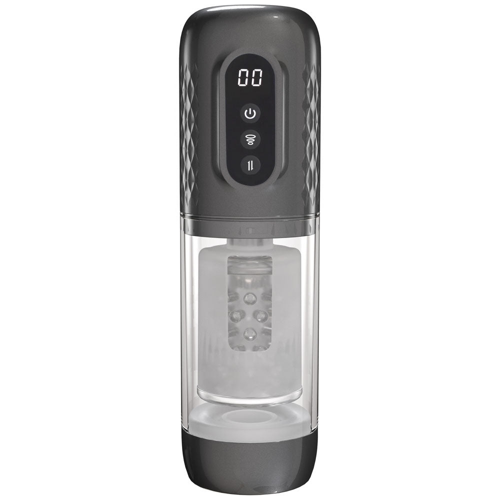 PUMPED Vortex - Gunmetal - Gunmetal Grey/Clear USB Rechargeable Sucking Rotating and Thrusting Auto Masturbator Shots Toys