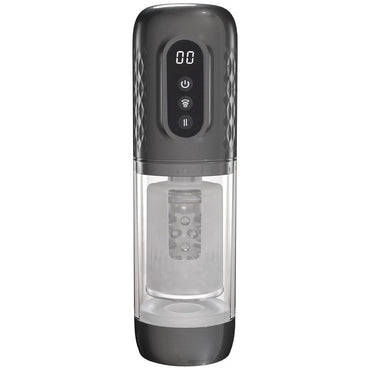 PUMPED Vortex - Gunmetal - Gunmetal Grey/Clear USB Rechargeable Sucking Rotating and Thrusting Auto Masturbator Shots Toys