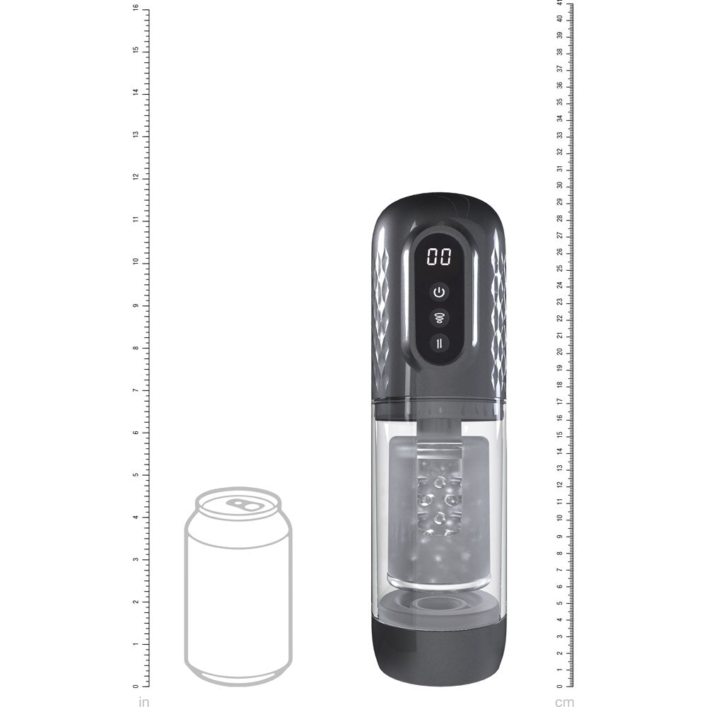 PUMPED Vortex - Gunmetal - Gunmetal Grey/Clear USB Rechargeable Sucking Rotating and Thrusting Auto Masturbator Shots Toys