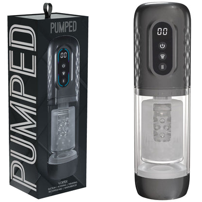 PUMPED Vortex - Gunmetal - Gunmetal Grey/Clear USB Rechargeable Sucking Rotating and Thrusting Auto Masturbator Shots Toys