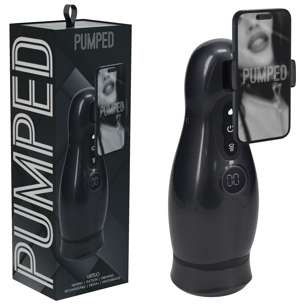 PUMPED Virtuo - Gunmetal - Gunmetal Grey/Clear USB Rechargeable Sucking And Vibrating Auto Masturbator Shots Toys