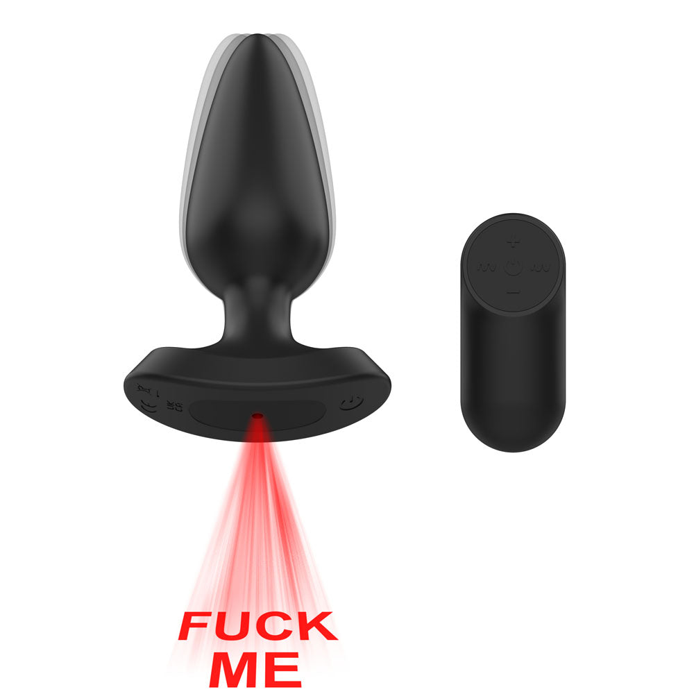Passion Play Fuck ME Vibrating Anal Plug - Black 13.5 cm USB Rechargeable Vibrating Anal Plug with Laser Fuck Me Light Passion Play