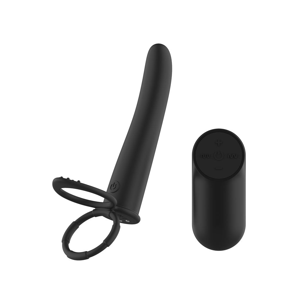 Passion Play Vibrating Double Penetrator with Remote - Black USB Rechargeable Vibrating Double Penetrator Cock Ring with Wireless Remote Passion Play