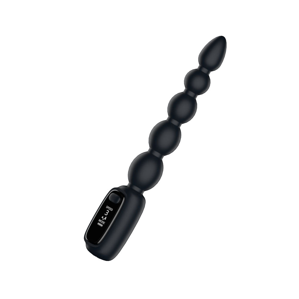 Passion Play Vibrating Anal Beads with LED Screen - Black 23 cm USB Rechargeable Vibrating Anal Beads Passion Play