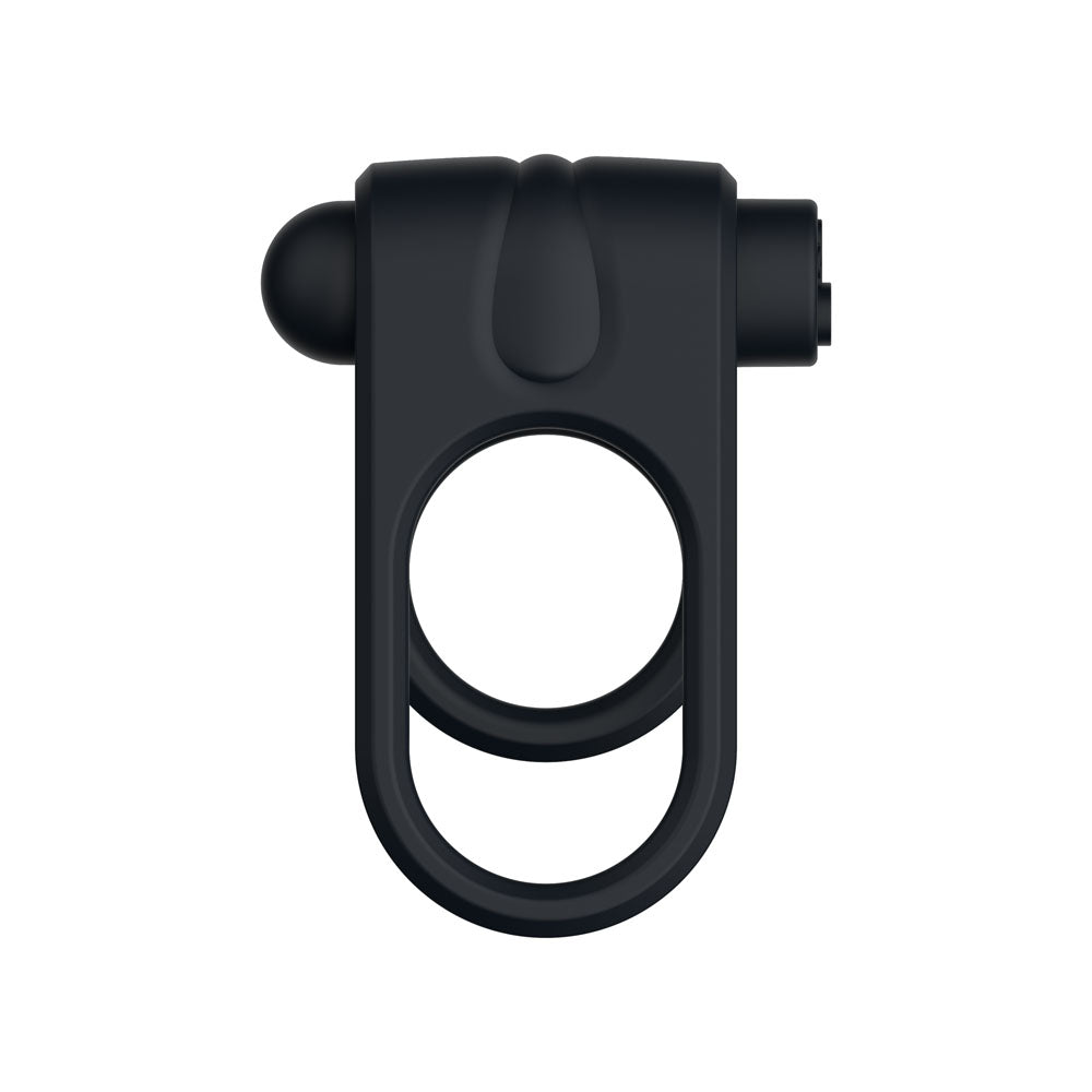 Passion Play Silicone Vibrating Dual Cockring - Black USB Rechargeable Cock & Balls Ring Passion Play