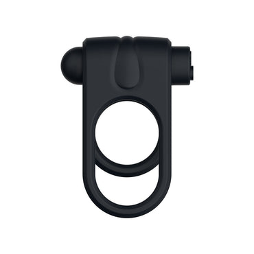 Passion Play Silicone Vibrating Dual Cockring - Black USB Rechargeable Cock & Balls Ring Passion Play