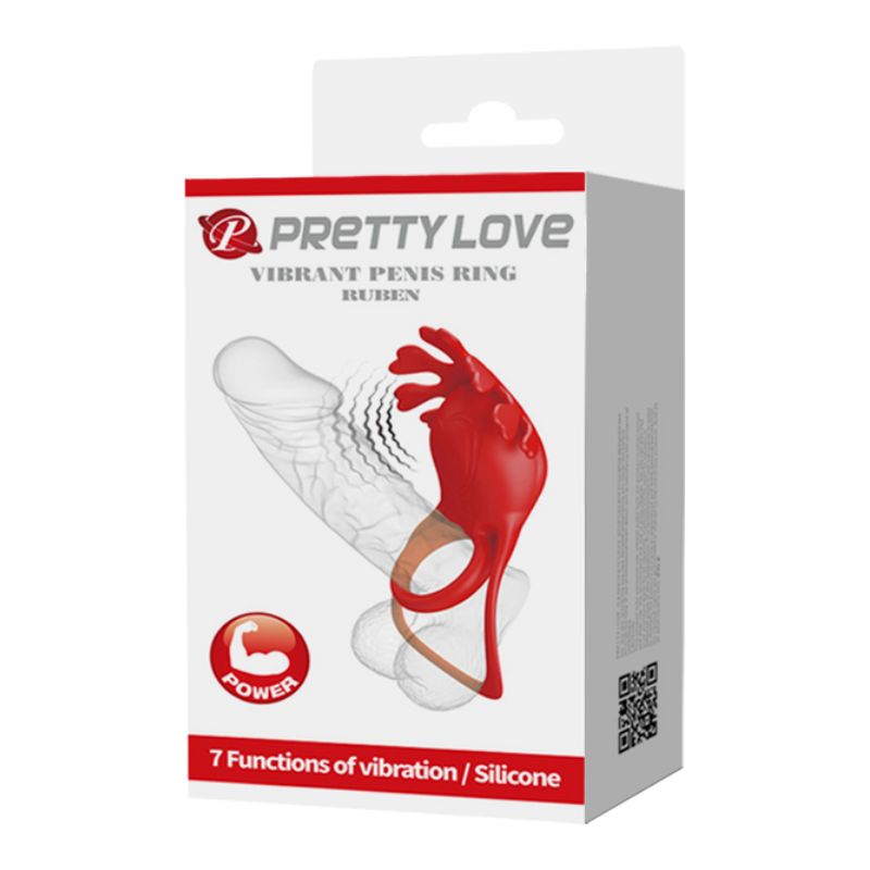 Pretty Love Rechargeable Vibrating Cock Ring Ruben Red - Club X
