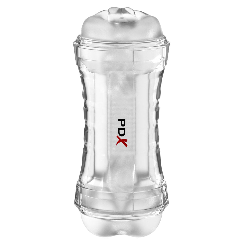 PDX Wet Pussies Super Flip-A-Pussy Over - Clear - Clear Dual Ended Self Lubricating Stroker (Vagina & Ass) Pipedream
