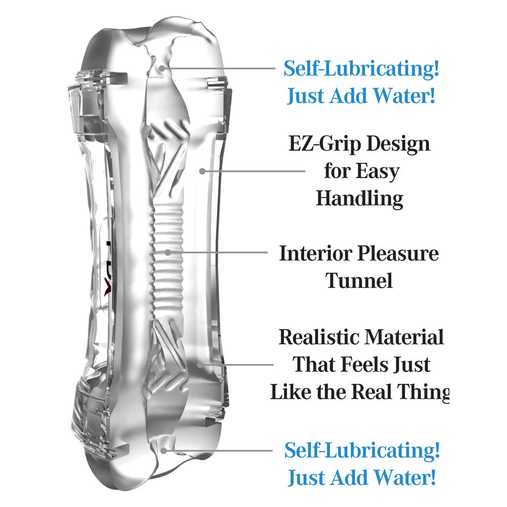 PDX Wet Pussies Super Flip-A-Pussy Over - Clear - Clear Dual Ended Self Lubricating Stroker (Vagina & Ass) Pipedream