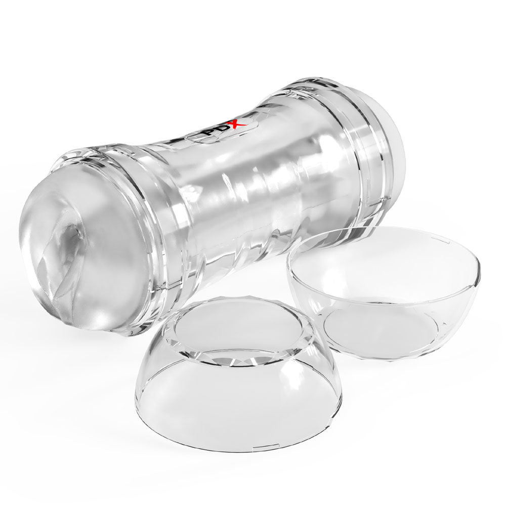 PDX Wet Pussies Super Flip-A-Pussy Over - Clear - Clear Dual Ended Self Lubricating Stroker (Vagina & Ass) Pipedream