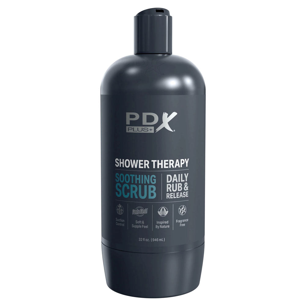 PDX Plus Shower Therapy - Soothing Scrub - Flesh - Flesh Discreet Vagina Stroker with Suction Base Pipedream