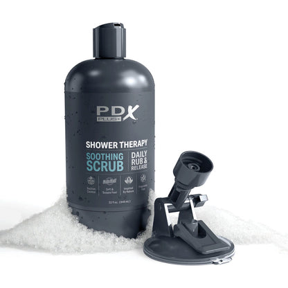 PDX Plus Shower Therapy - Soothing Scrub - Flesh - Flesh Discreet Vagina Stroker with Suction Base Pipedream