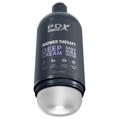 PDX Plus Shower Therapy - Deep Cream - Frosted - Clear Discreet Stroker with Suction Base Pipedream