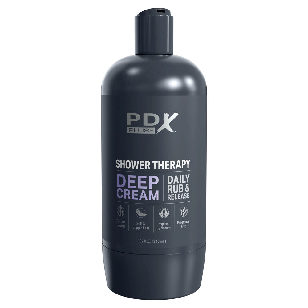 PDX Plus Shower Therapy - Deep Cream - Frosted - Clear Discreet Stroker with Suction Base Pipedream
