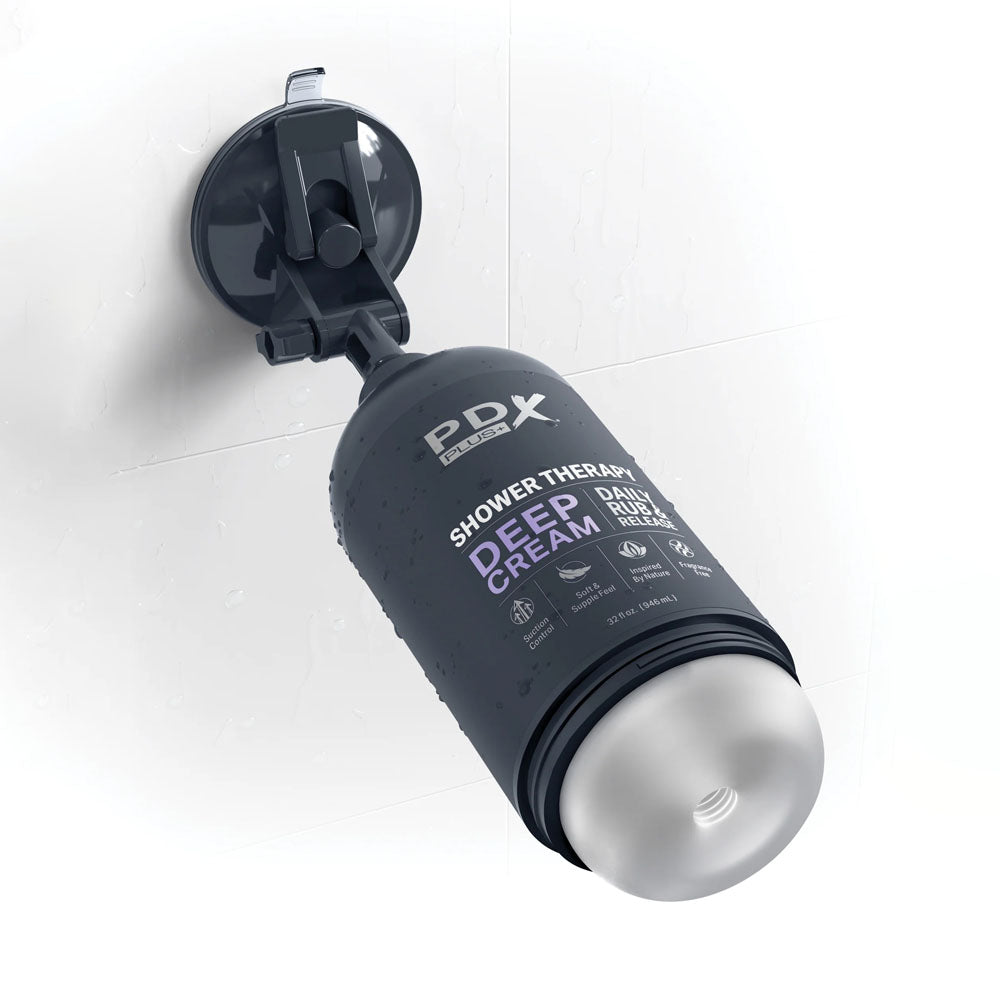 PDX Plus Shower Therapy - Deep Cream - Frosted - Clear Discreet Stroker with Suction Base Pipedream