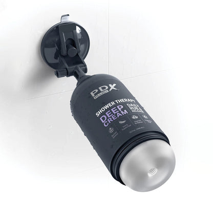 PDX Plus Shower Therapy - Deep Cream - Frosted - Clear Discreet Stroker with Suction Base Pipedream