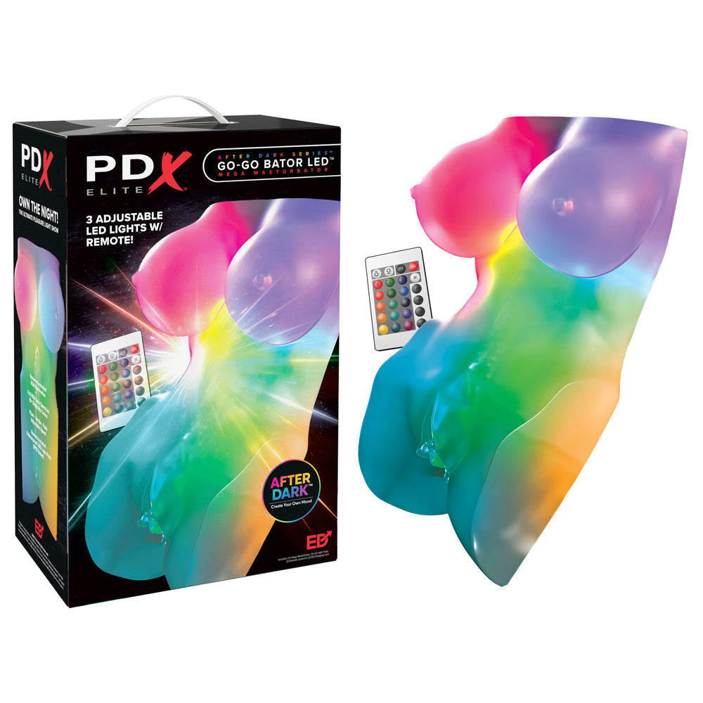 PDX Elite Go-Go Bator LED Mega Masturbator - Clear with LED Mini Torso Masturbator Pipedream