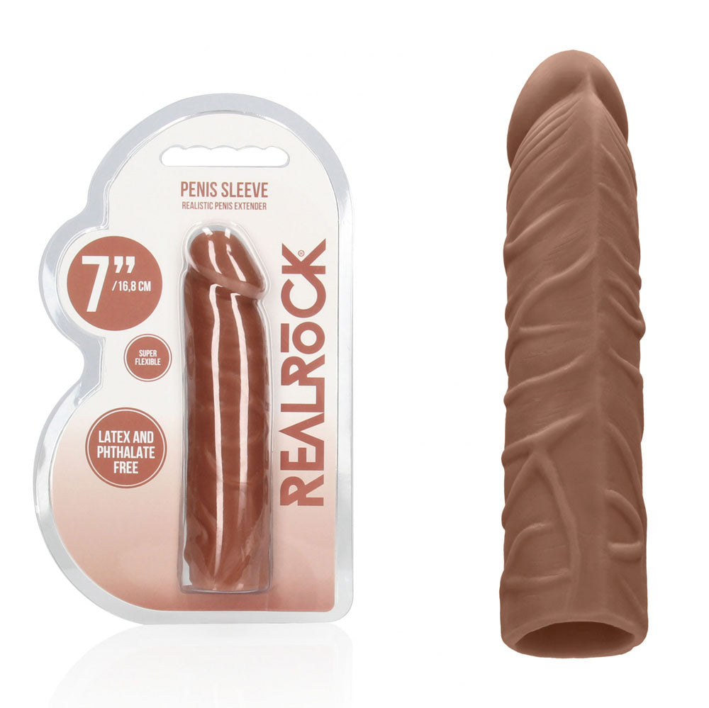 REALROCK 7'' Penis Extender - Tan - Tan 17.8 cm Penis Extension Sleeve Shots Toys