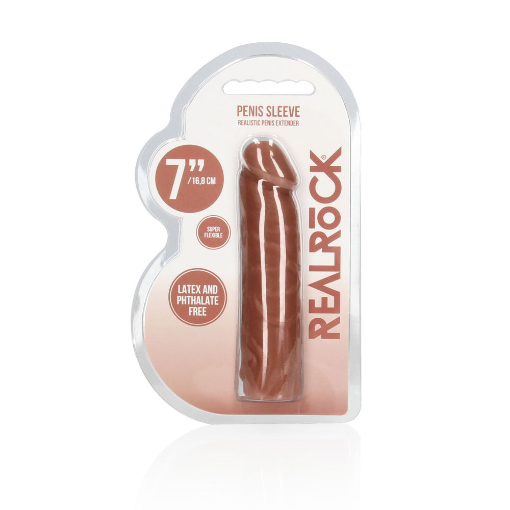 REALROCK 7'' Penis Extender - Tan - Tan 17.8 cm Penis Extension Sleeve Shots Toys