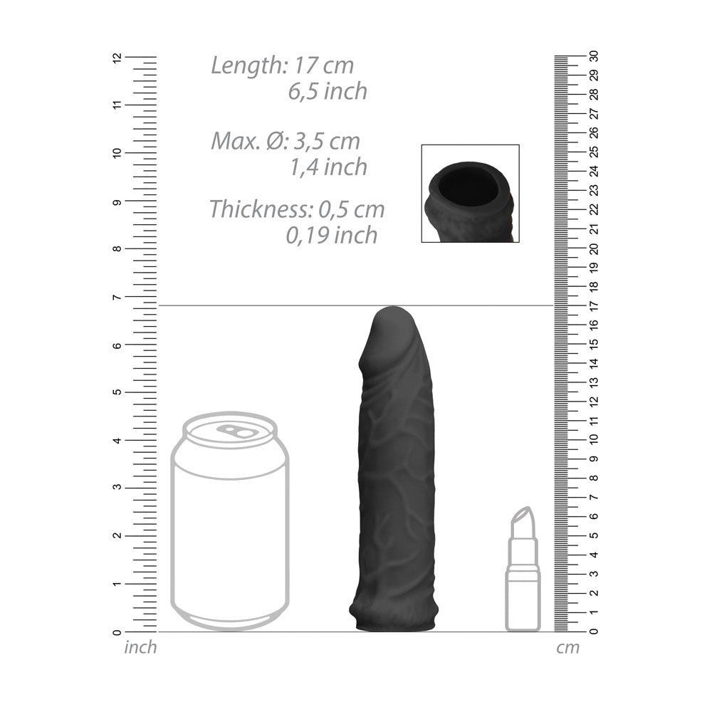 REALROCK 6'' Realistic Penis Sleeve - Black - Black 15.2 cm Penis Extension Sleeve Shots Toys