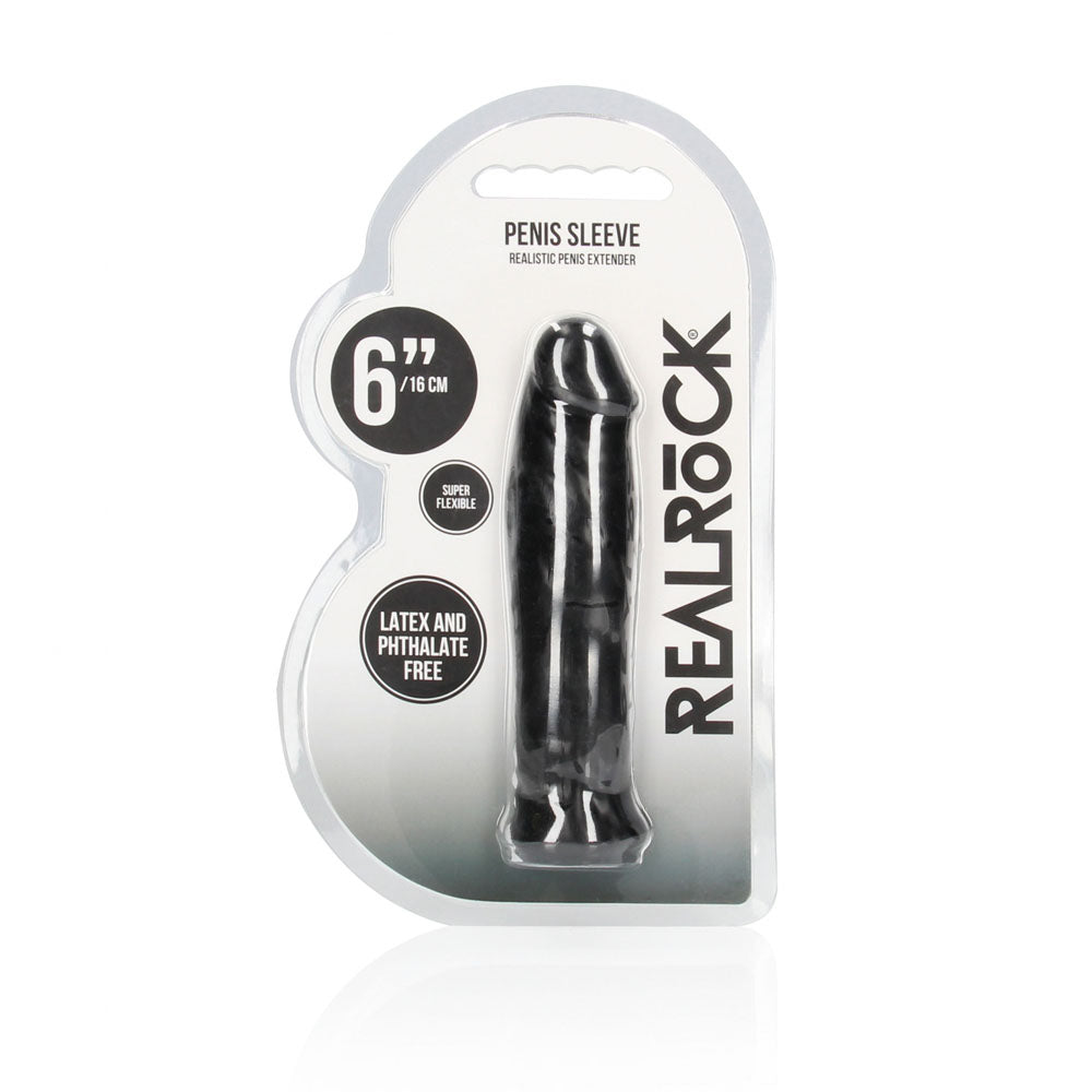 REALROCK 6'' Realistic Penis Sleeve - Black - Black 15.2 cm Penis Extension Sleeve Shots Toys