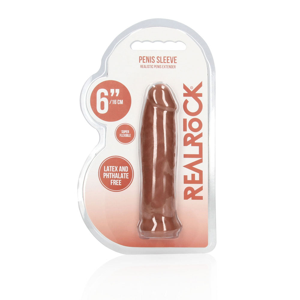 REALROCK 6'' Realistic Penis Sleeve - Tan - Tan 15.2 cm Penis Extension Sleeve Shots Toys