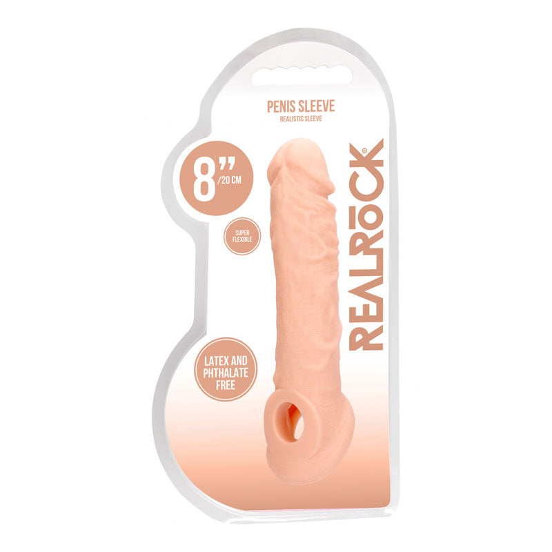 REALROCK 8'' Realistic Penis Extender with Rings - Flesh 20.3 cm Penis Extension Sleeve Realrock