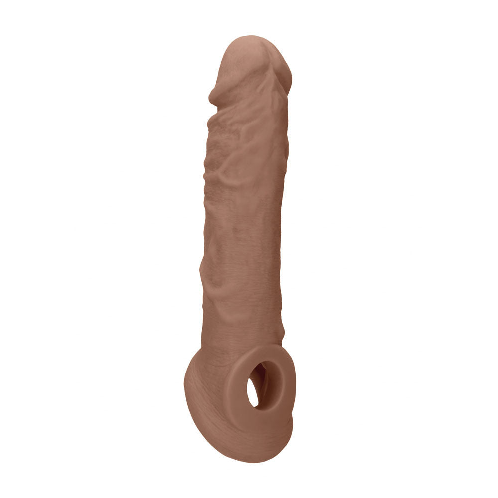 REALROCK 8'' Realistic Penis Extender with Rings - Tan - Tan 20.3 cm Penis Extension Sleeve Shots Toys