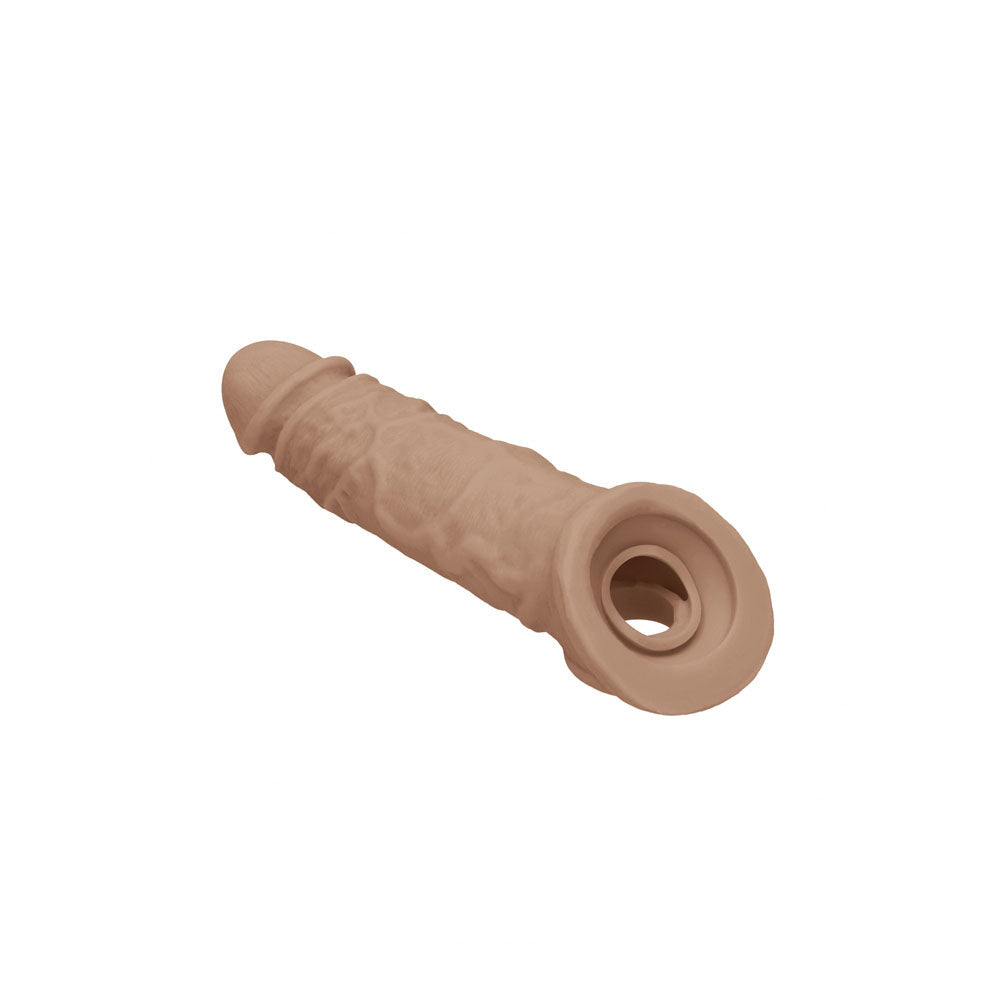 REALROCK 8'' Realistic Penis Extender with Rings - Tan - Tan 20.3 cm Penis Extension Sleeve Shots Toys