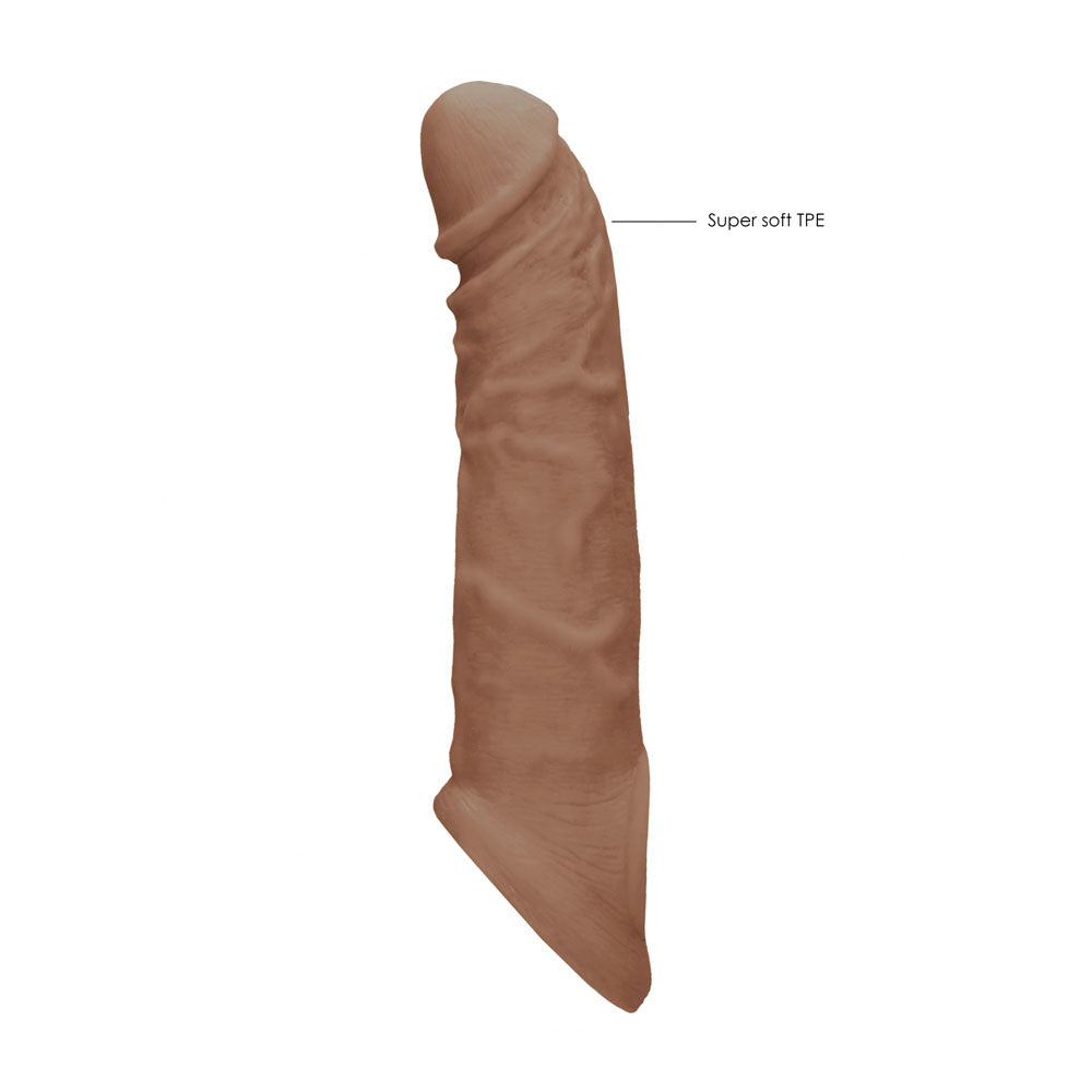 REALROCK 8'' Realistic Penis Extender with Rings - Tan - Tan 20.3 cm Penis Extension Sleeve Shots Toys