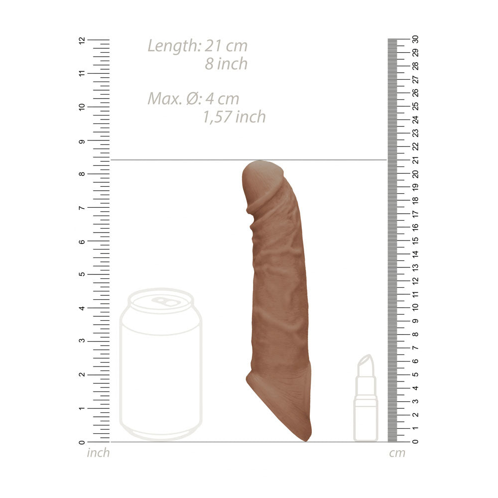 REALROCK 8'' Realistic Penis Extender with Rings - Tan - Tan 20.3 cm Penis Extension Sleeve Shots Toys