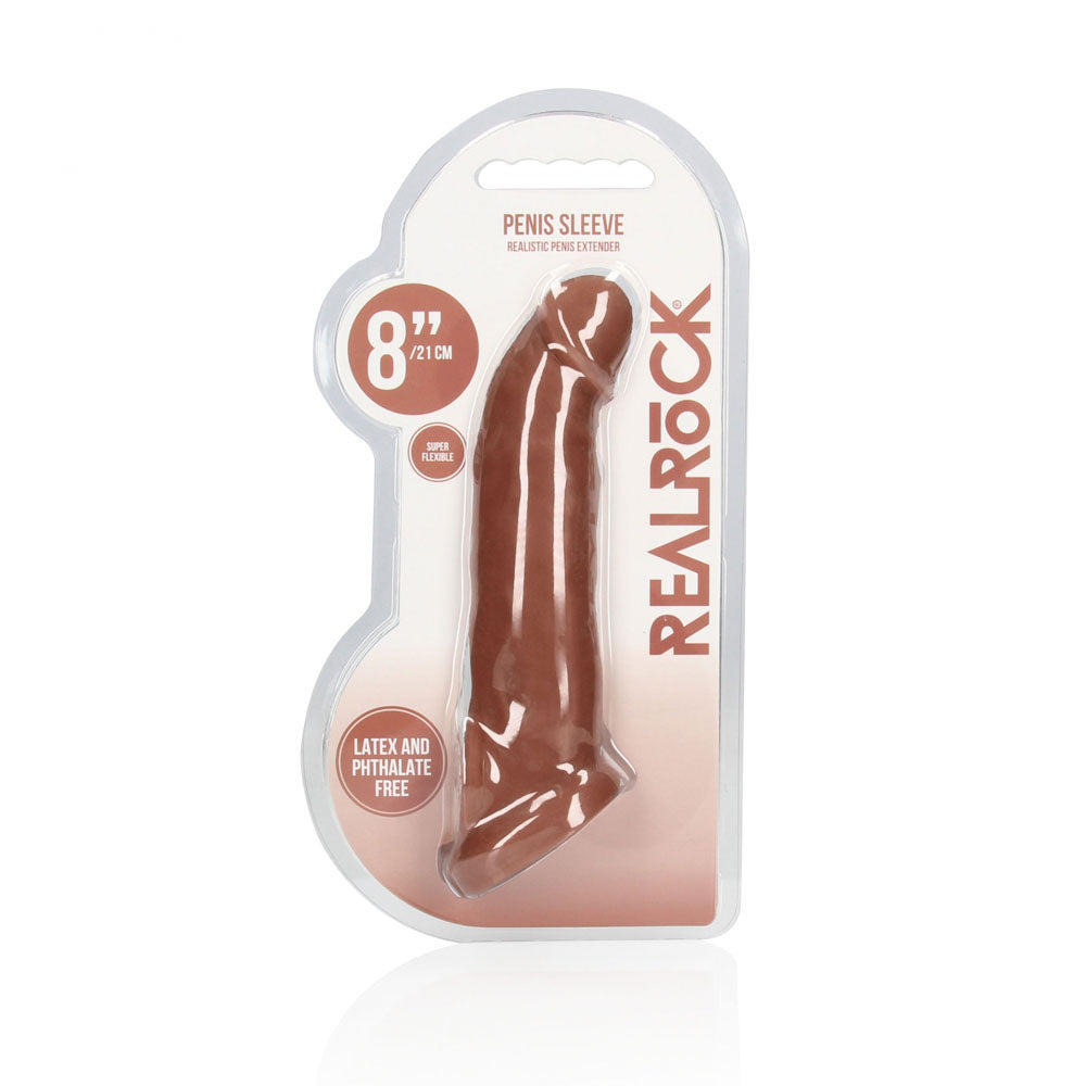REALROCK 8'' Realistic Penis Extender with Rings - Tan - Tan 20.3 cm Penis Extension Sleeve Shots Toys
