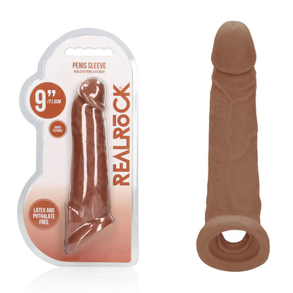 REALROCK 9'' Realistic Penis Extender with Rings - Tan - Tan 22.9 cm Penis Extension Sleeve Shots Toys