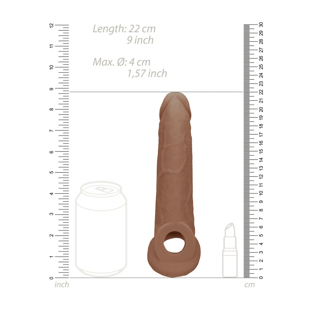 REALROCK 9'' Realistic Penis Extender with Rings - Tan - Tan 22.9 cm Penis Extension Sleeve Shots Toys