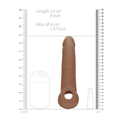 REALROCK 9'' Realistic Penis Extender with Rings - Tan - Tan 22.9 cm Penis Extension Sleeve Shots Toys
