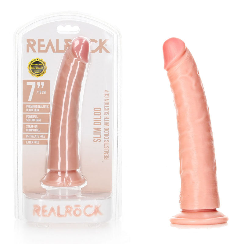 REALROCK Realistic Slim Dildo with Suction Cup - 18cm - Flesh 18 cm (7'') Dong realrock