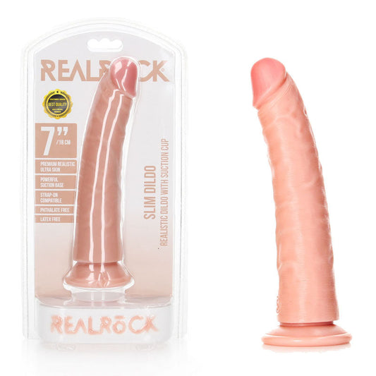 REALROCK Realistic Slim Dildo with Suction Cup - 18cm - Flesh 18 cm (7'') Dong realrock