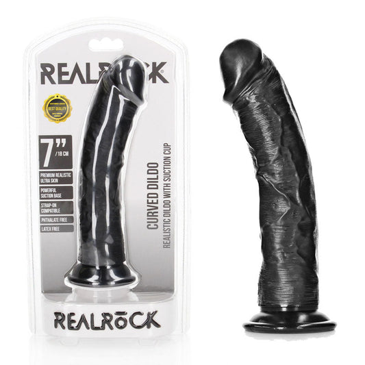 REALROCK Realistic Regular Curved Dildo with Suction Cup - 18 cm - Black 18 cm (7'') Dong Shots Toys