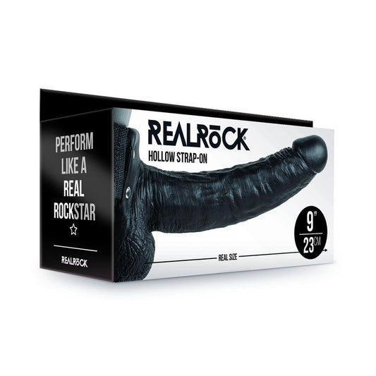 REALROCK Hollow Strapon with Balls - 23 cm Black - Black 23 cm Hollow Strap-On Black - Club X