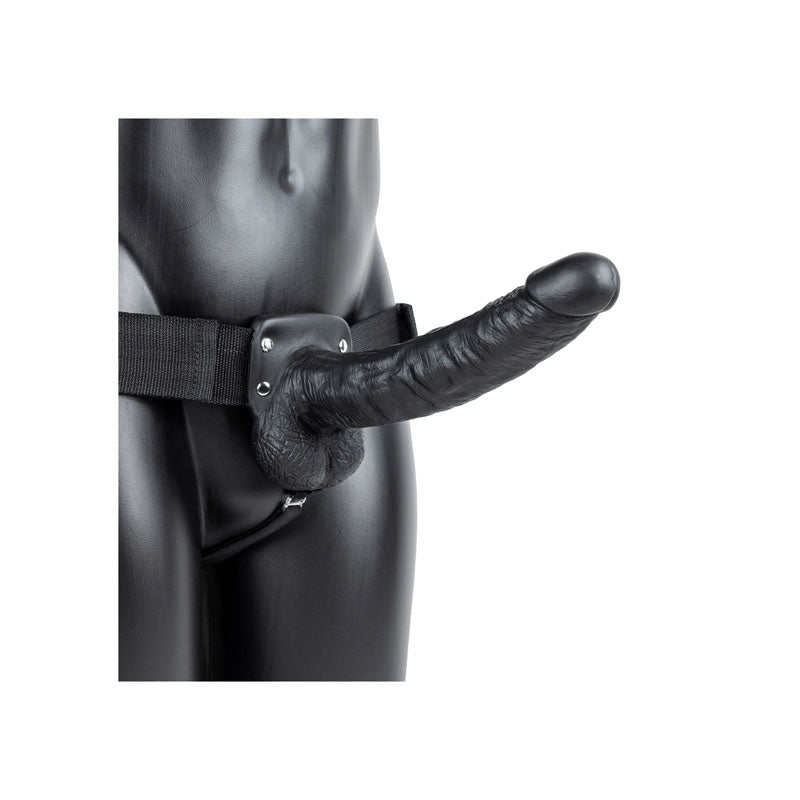 REALROCK Hollow Strapon with Balls - 23 cm Black - Black 23 cm Hollow Strap-On Shots Toys