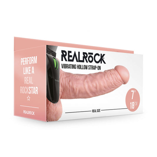 REALROCK Vibrating Hollow Strapon + Balls - 18cm Flesh - Flesh 18 cm Vibrating Hollow Strap-On Flesh - Club X